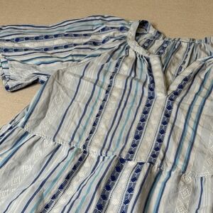 Style & Co 100% Cotton Blue Pattern V Neck Short Sleeve Pocket Tier Dress Size M